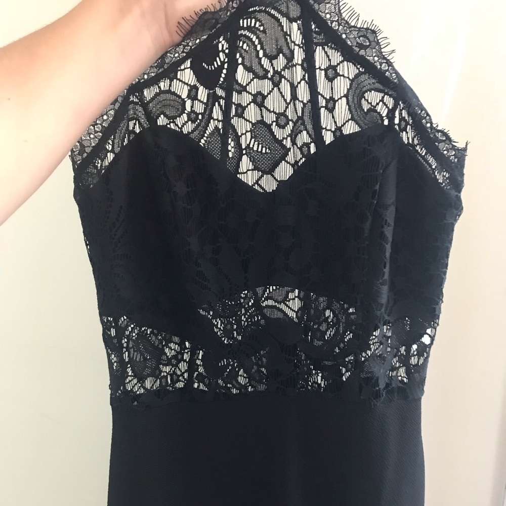 Black lace insert midi dress